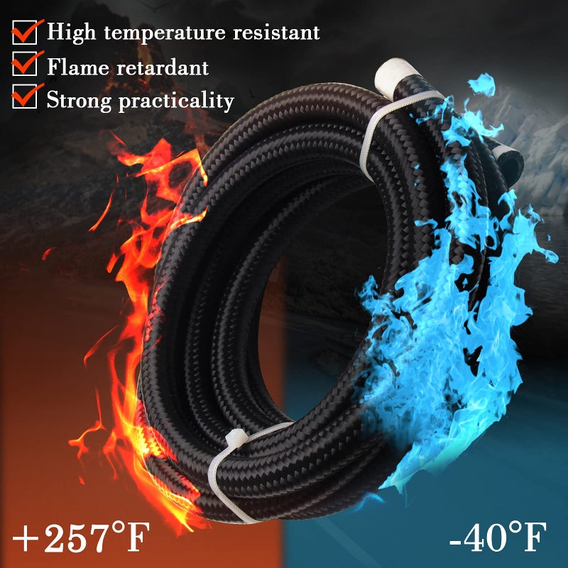 YIUIY 10AN 5/8"" 20FT Fuel Line Hose  CPE Braided Nylon Stainless Steel for Fuel Diesel Oil Coolant Fluid  Transmission Oil Cooler Line Coolant Hose - Black - Image 4